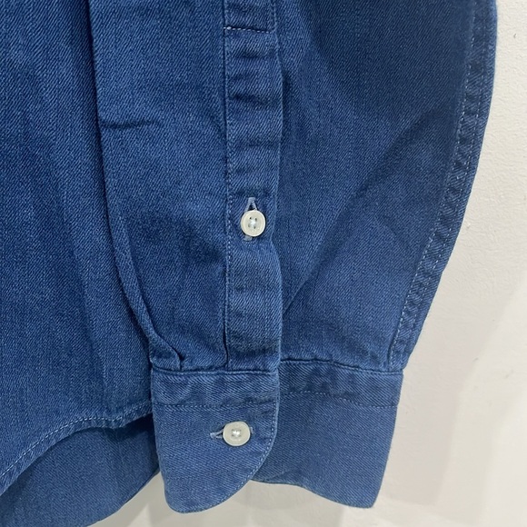 Reiss Caffrey Textured Grandad Collar Shirt Denim Navy Blue M - Picture 8 of 13